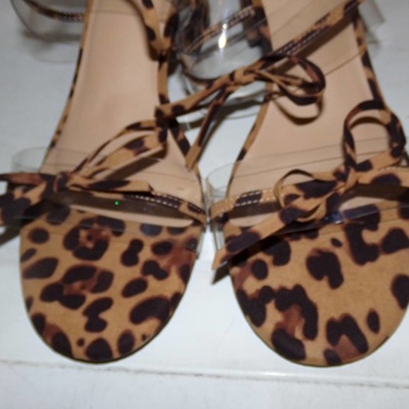 LADIES COMFORT SANDALS LEOPARD DESIGN WITH TIES BLACK BROWN SIZE 10M NWOT - Picture 3 of 8
